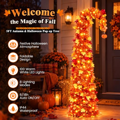 5ft Pop Up Maple Tree with 100 LED Lights Halloween Fall Decor - Variation of This Listing
