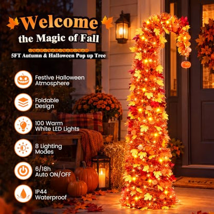 5ft Pop Up Maple Tree with 100 LED Lights Halloween Fall Decor - Variation of This Listing