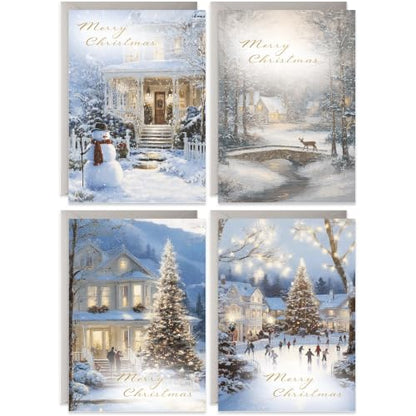 Christmas Card Pack 20 - Painted Winter Scenes - Holiday Greeting Cards with Envelopes