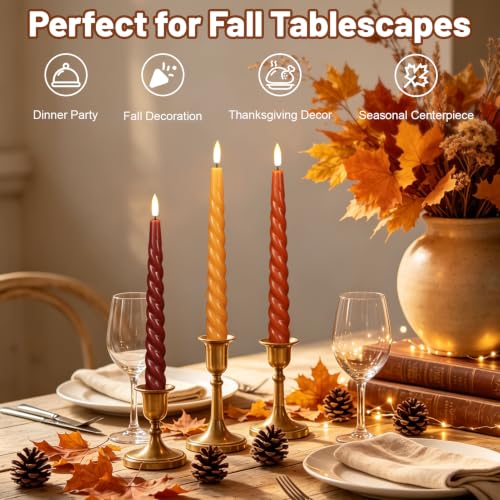 Wondise Fall Flameless Taper Candles with Remote - Autumn Decor, Battery Operated