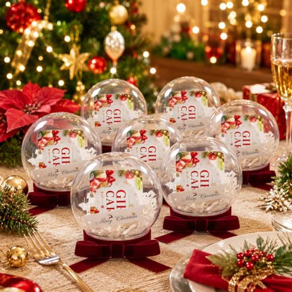 DIY Christmas Snow Globe Kit - 6 Clear Plastic 4-Inch Water Globes with Filler & Ribbons