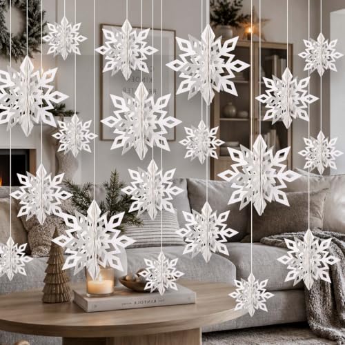 12Pcs 3D White Snowflake Decorations for Christmas & Winter Party