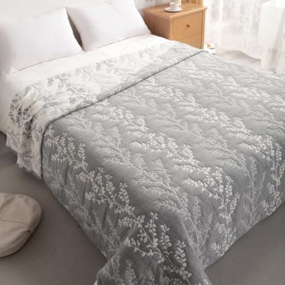 King Size Muslin Cotton Blanket - 3-Layer Yarn-Dyed Tree Design, 106x92 Inches