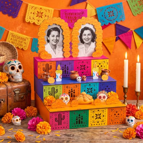 Creative Day of the Dead Wooden Marigold Altar Box Photo Frame - Tribute Decor