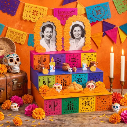 Creative Day of the Dead Wooden Marigold Altar Box Photo Frame - Tribute Decor