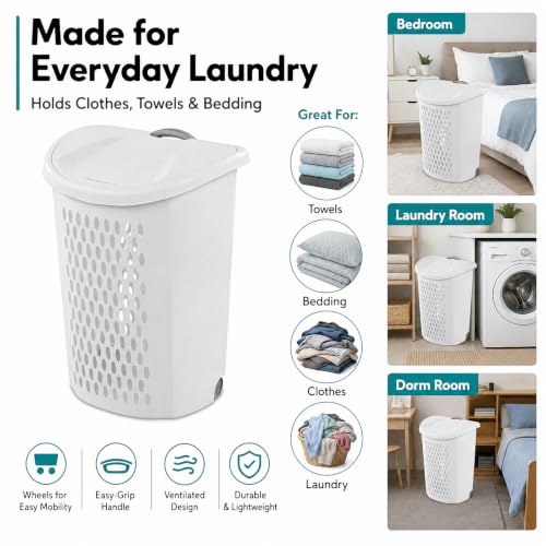 Large 135L Rolling Laundry Hamper with Wheels Handle Lid Ventilated Plastic Basket - Variation 1