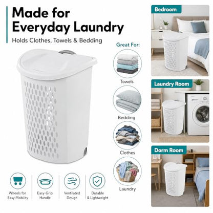 Large 135L Rolling Laundry Hamper with Wheels Handle Lid Ventilated Plastic Basket - Variation 1