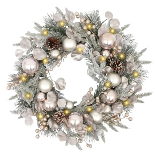 24 Inch Silver Ball Christmas Wreath - Artificial Holiday Door Decor