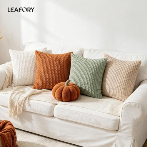 Fall Decorative Throw Pillow Covers 18x18 Inches Set of 4 - Striped Corduroy