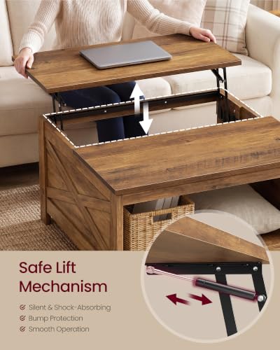 VASAGLE Lift Top Square Coffee Table with Storage - Honey Brown, 31.5"D x 31.5"W x 17.9"H