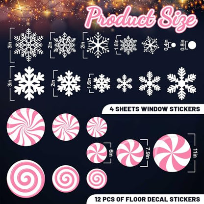 Pink Christmas Peppermint Floor Decals & Snowflake Wall Stickers - Holiday Decor