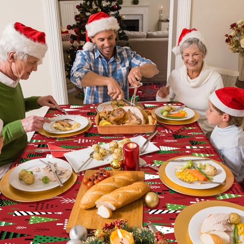 Red Christmas Tree Tablecloth 54x108 Inch 3 Pack Waterproof Disposable Holiday Decor