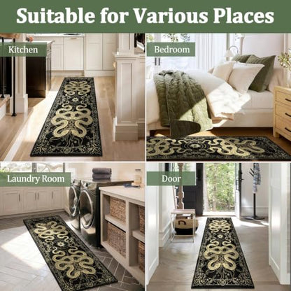 Gothic Snake Runner Rug for Hallways 2x6ft - Washable Bohemian Decor - Variation: Gothic-4 / 2' x 6' Rectangular