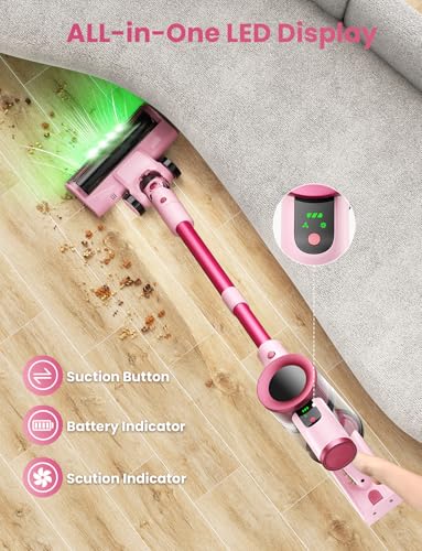 Dzaki Cordless Stick Vacuum Cleaner 650W 55KPa, Cranberry - Pet Hair & Floor Cleaner