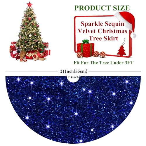 Royal Blue Velvet Christmas Tree Skirt 21 Inches Embroidered Holiday Decor - Variation of THIS listing