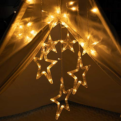 12 Stars LED Star Curtain String Lights for Bedroom Decor Outdoor Indoor