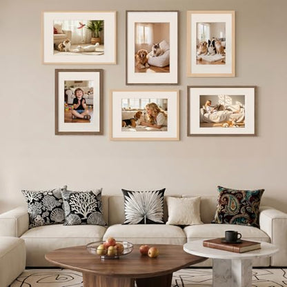 KINKINK 2 Pack Rustic Brown A2 Wooden Picture Frames - Solid Wood Wall Art