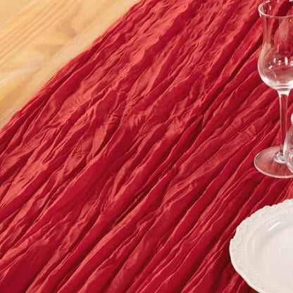 DeZerlor Red Cheesecloth Table Runner - Christmas Boho Rustic Decor, 35 x 120 Inches, 1 Pack