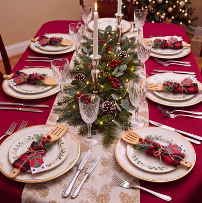 Christmas Bamboo Spatula Set with 24 Utensils & Festive Accessories - Classic Shape, Red & Black
