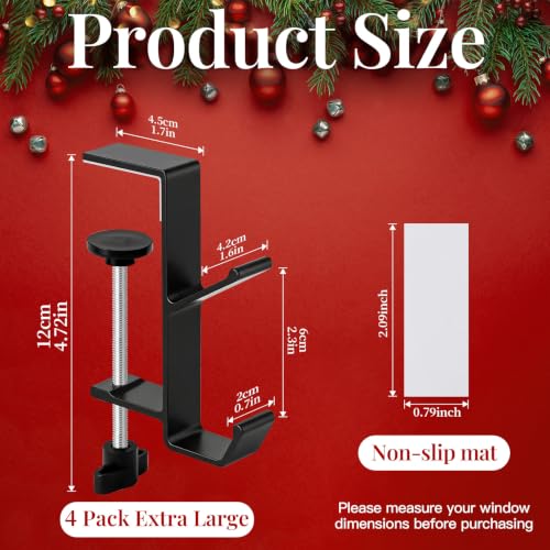 4 Pack Adjustable Stocking Holders for Mantle - XL Black, Fits 0.3-3.46 Inches