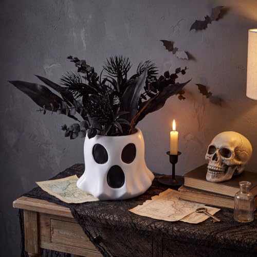 Halloween Ghost Flower Vase Planter with Black Artificial Plant - Variation of Ghost