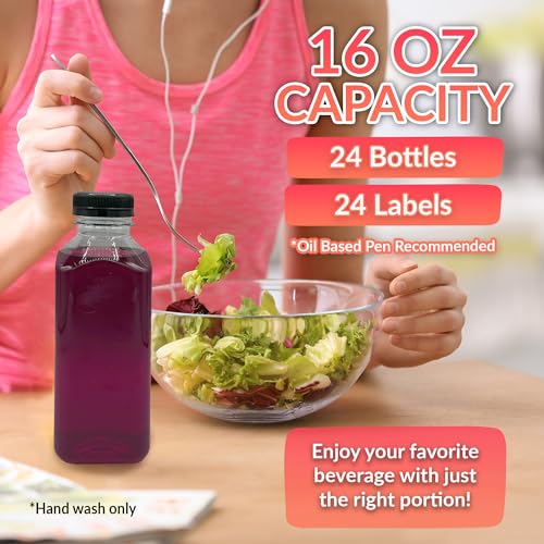 Reli 16oz Plastic Juice Bottles with Caps & Labels - Pack of 24