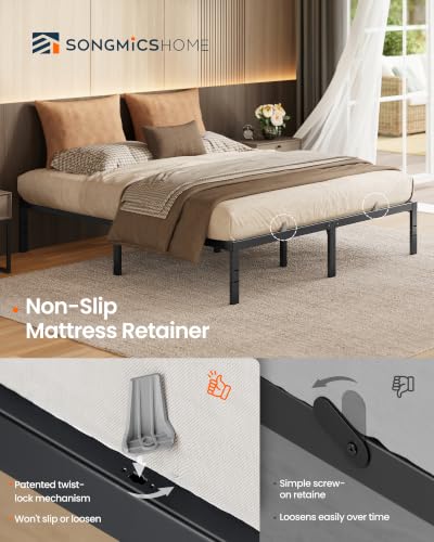Queen Size Metal Bed Frame - 14 Inch Platform Bed with Support & Under-Bed Storage
