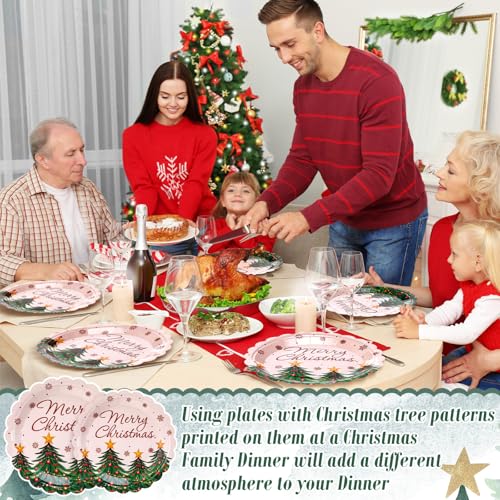 Christmas Tree Plates Set - Merry Christmas Party Decorations, 60 Pieces, Tree Design