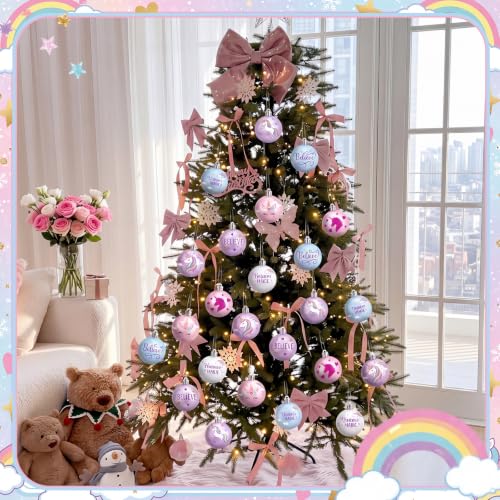 Unicorn Christmas Ornaments Set - 24 Fairy Tale Tree Decorations - Pink Purple Blue