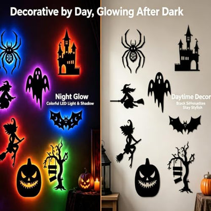 Halloween LED Silhouette Wall Decor Lights 32PCS Spooky Bat Ghost Pumpkin