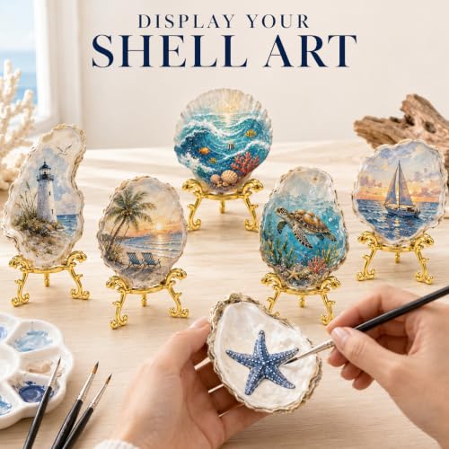 12 Pcs Seashell Display Stands for Oyster Shell Crafts Coastal Decor Gold Metal