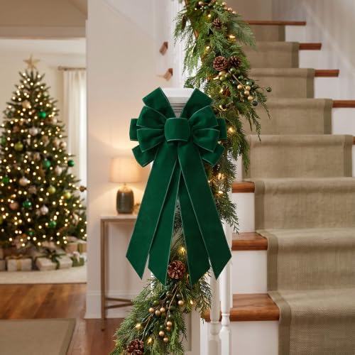 Hunter Green Velvet Christmas Bows for Wreaths & Decor - 2 Pack