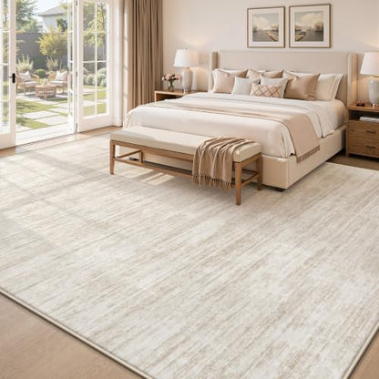 Beige 8x10 Washable Modern Abstract Rug Non-Slip Indoor Carpet for Living Room