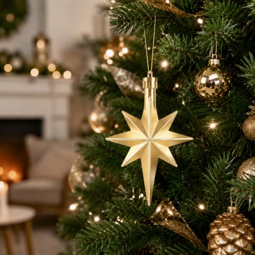 Champagne Bethlehem Star Ornaments - 24 Pack Christmas Tree Decorations