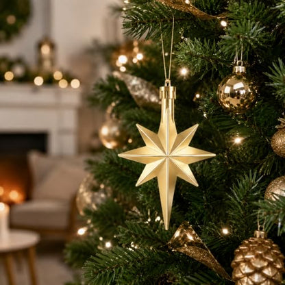 Champagne Bethlehem Star Ornaments - 24 Pack Christmas Tree Decorations