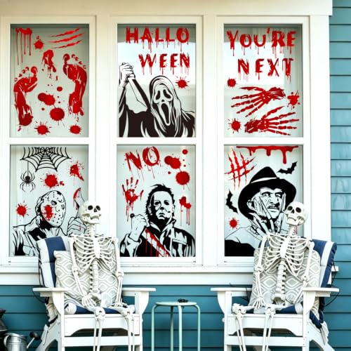Red Halloween Window Cling Stickers - 9 Sheets Spooky Party Decorations