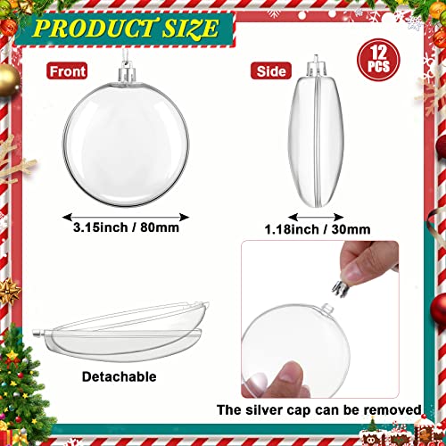 12 Pack Clear Fillable Christmas Ornaments for Crafts, 3.15 Inch Holiday Decor