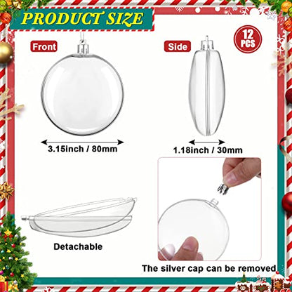 12 Pack Clear Fillable Christmas Ornaments for Crafts, 3.15 Inch Holiday Decor