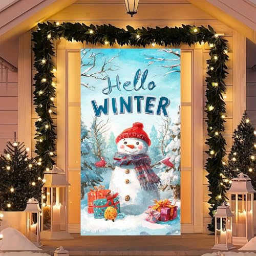 Christmas Snowman Door Cover 35x71 Inch Seasonal Wall Banner