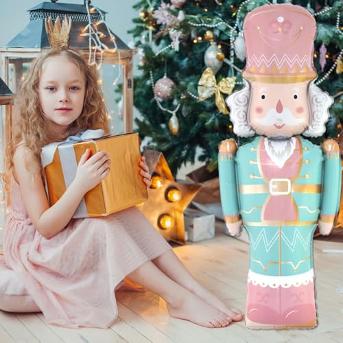 Christmas Nutcracker Foil Balloons Set - Pink & Mint Green, 37.4 Inch Holiday Decorations