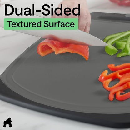 Gorilla Grip BPA-Free Reversible Cutting Board Set - Nonporous, Juice Grooves, Slip Resistant | 3 Durable Boards in Gray & Black