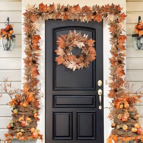 6 Ft Fall Garland with Lights & Timer - Thanksgiving Fireplace Mantel Decor - Variation of 1