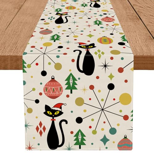Christmas Table Runner 13x36 Inch Mid Century Modern Holiday Kitchen Decor