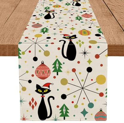 Christmas Table Runner 13x36 Inch Mid Century Modern Holiday Kitchen Decor