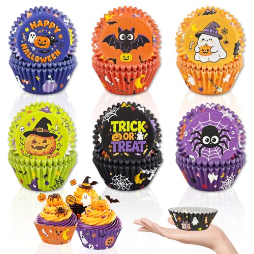 Large Halloween Cupcake Liners Set - 300 Pack with Ghost Pumpkin & Spider Designs