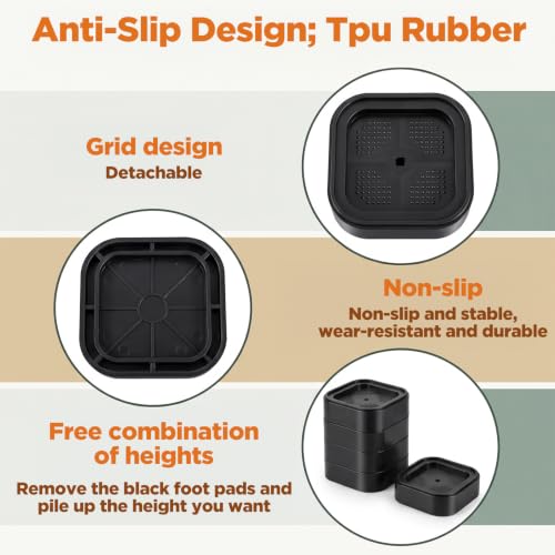 Adjustable Furniture Risers Set - Stackable Plastic Bed & Desk Supports, 1.38 Inch Height, Black