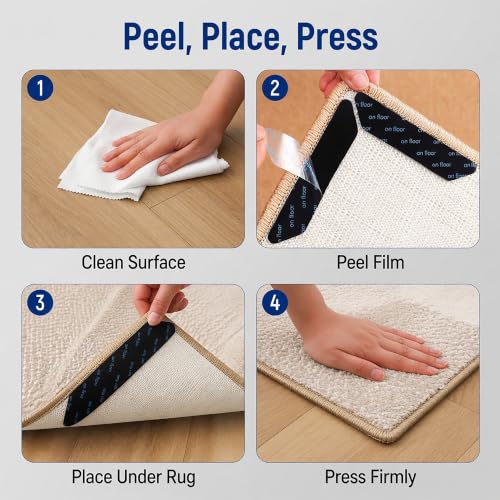 12 Pcs Rug Gripper Tape Non-Slip Adhesive Edge Pads for Hardwood Floors