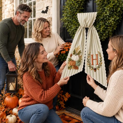 Personalized Pumpkin Wreath Sash Design 01 Fall Monogram Door Ribbon Halloween Decor