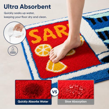 Fish Bath Mat 21x29 Inches - Fish-Shaped Non-Slip Absorbent Rug, Kids Bathroom Decor