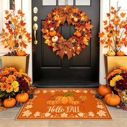 Hello Pumpkin Fall Door Mat 17x29 Inches Welcome Rug for Porch & Entryway - Variations Available